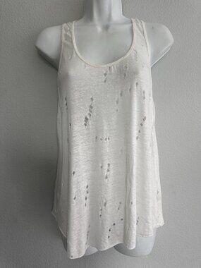 Oliviaceous White Distressed Linen Rayon Tank Top Sleeveless Raw Hem Size S